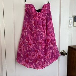 Vintage BETSEY JOHNSON New York Rose Floral Print Strapless Silk Mini Dress 4